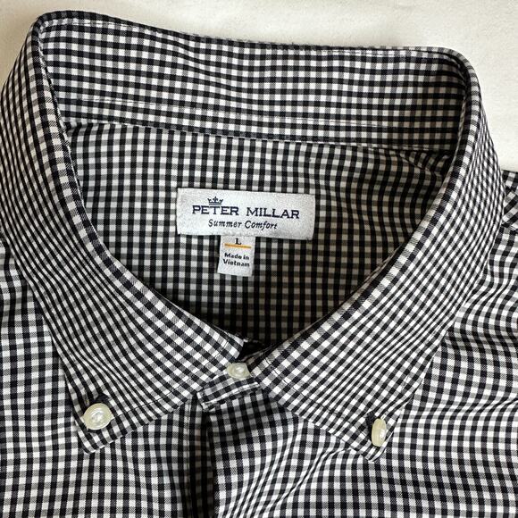 Peter Millar SEC Vanderbilt Commodores Logo Striped L/S Shirt Mens L Black Plaid - Picture 5 of 8